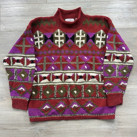 Segrets Sun Prints Sweaters - Vintage Segrets Sun Prints Small Mock neck Sweater Multicolor 3D Hand Knit